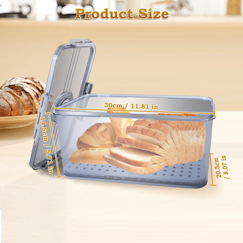 Bread Box for Kitchen Counter, Time Recording Bread Storage Container with Lid, Transparent Bread Storage Device with Drainage Pad, Homemade Bread Storage Container, Toasted Bread 11.8"x8.07"x5.71"