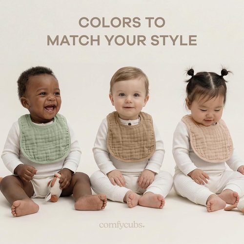 Comfy Cubs Muslin Bibs - Soft, Highly Absorbent Feeding & Teething Bibs | Pack of 8 - Colorful Unisex Designs