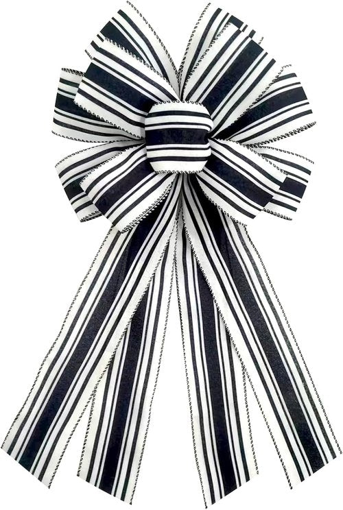 Christmas Black Burlap Wreath Bow - 20 x 11 Inches | Stylish Black & White Stripes for Home Decor
