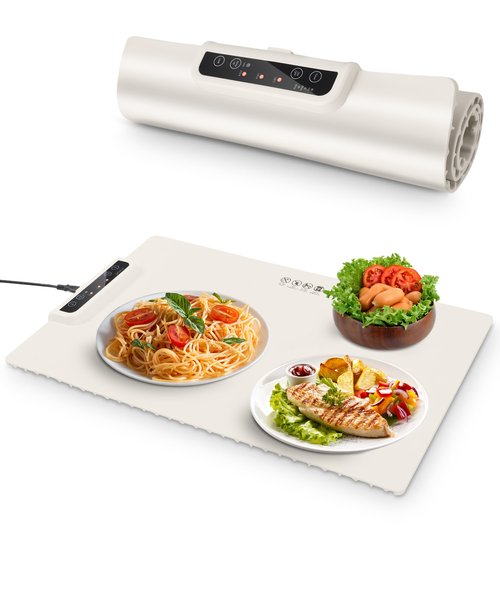 Food Warming Mat, Portable Warming Mat with 3 Temperature Settings, Roll Up Silicone Food Warmer for Buffets Party, Travel, Daily Lives