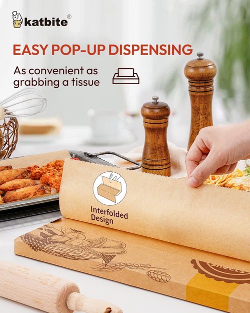 Katbite 135 Pcs Pop-Up Parchment Paper Sheets - Heavy Duty, Non-Stick, 10x15 In Unbleached Baking Paper