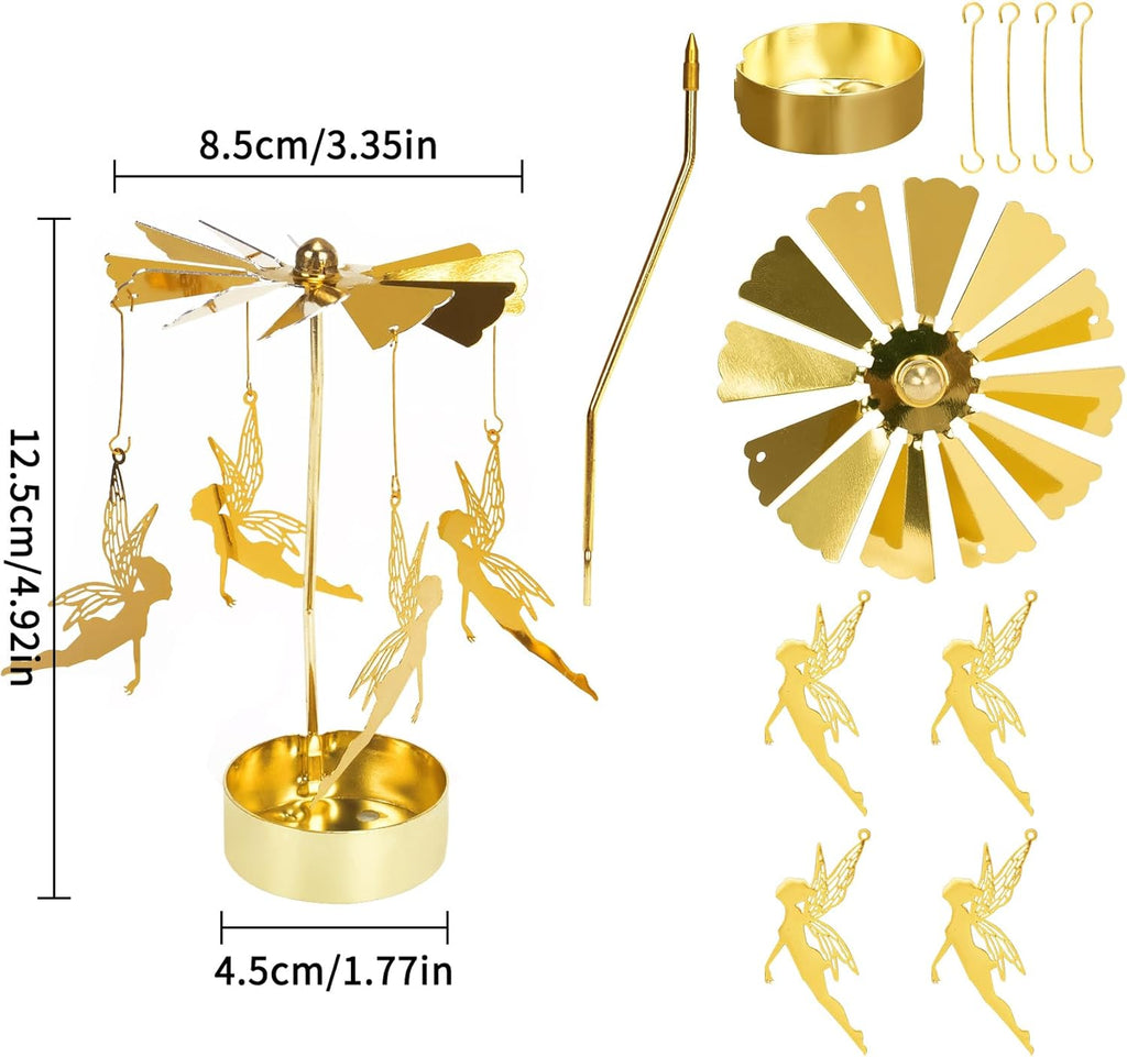 Skiennix Spinning Candle Holder - Gold Fairy Carousel Tea Light Spinner for Festive Home Decor