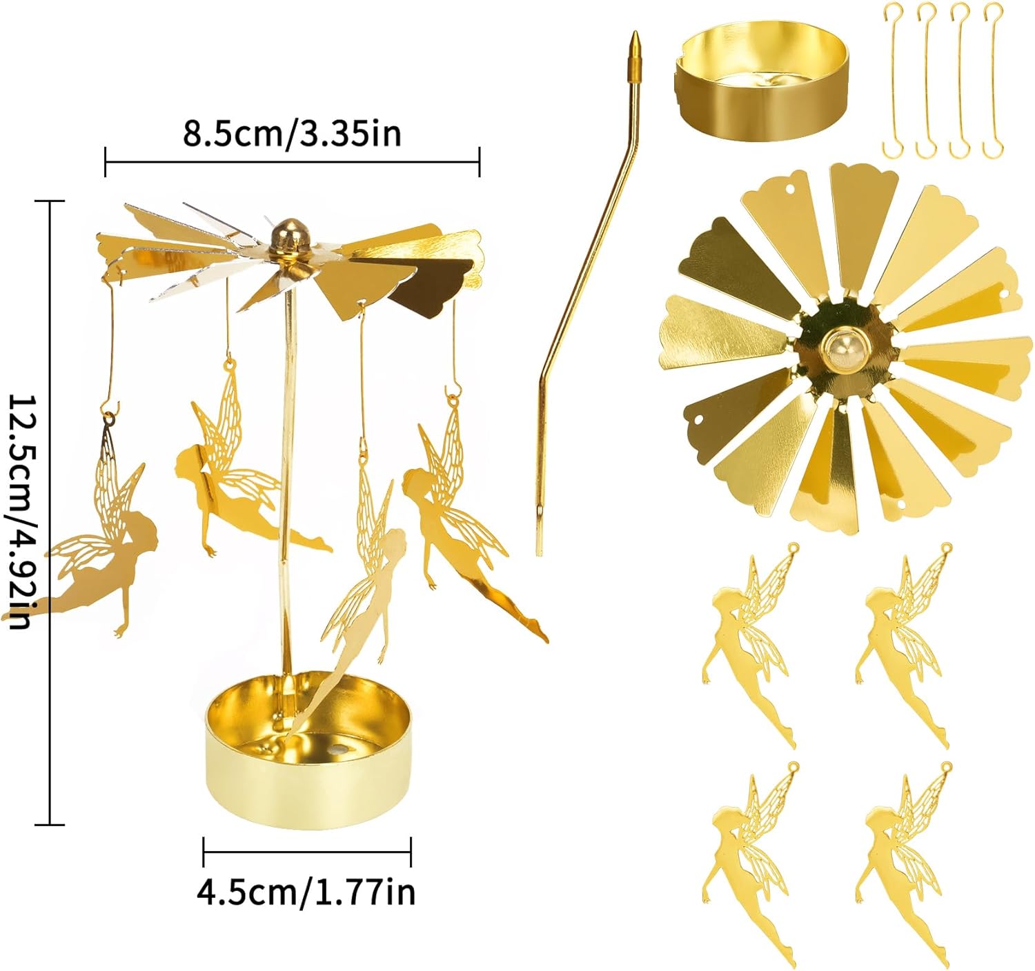 Skiennix Spinning Candle Holder - Gold Fairy Carousel Tea Light Spinner for Festive Home Decor