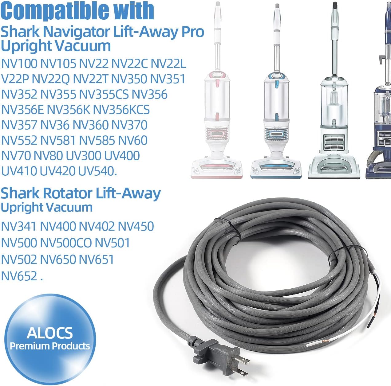 Shark 36ft Power Cord - Compatible With Navigator Lift-Away & Rotator Vacuum Cleaners