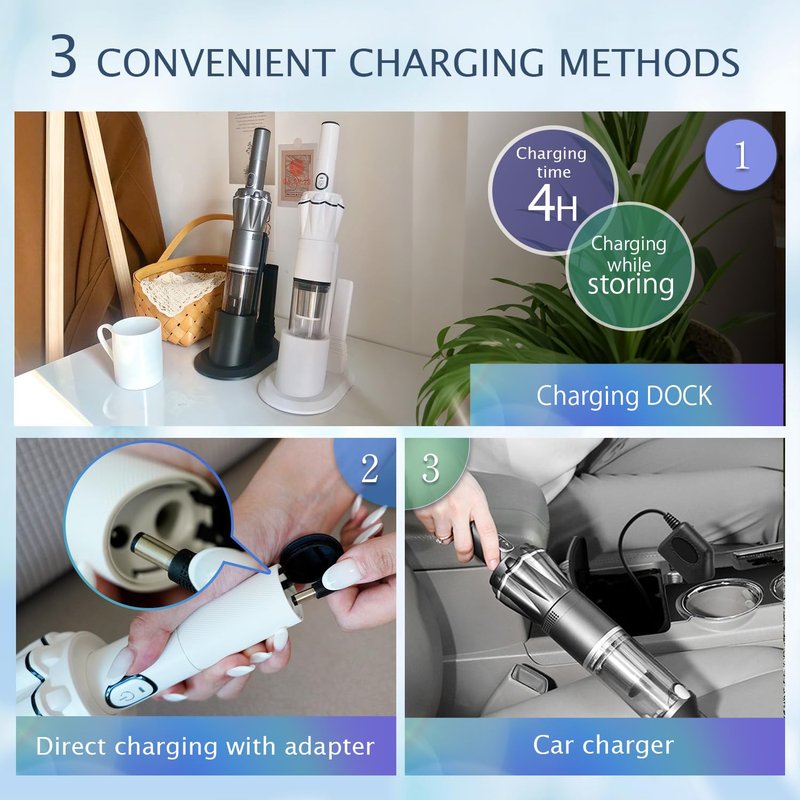 HIKALION Handheld Vacuum Cordless 25000PA, Super Lightweight 1lb with Powerful Suction, Charging Dock, Car Charger, Single Touch Empty and Detachable Dust Cup, Portable Mini Car Vac, Gray