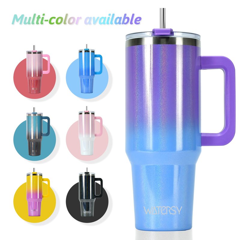 40 oz Shiny Tumbler with Handle and Straw,Stainless Steel Tumbler with Lid and Straw,Insulated Travel Mug(Cold for 34 Hours),Water Bottle for Iced Tea,Coffee (Purple)