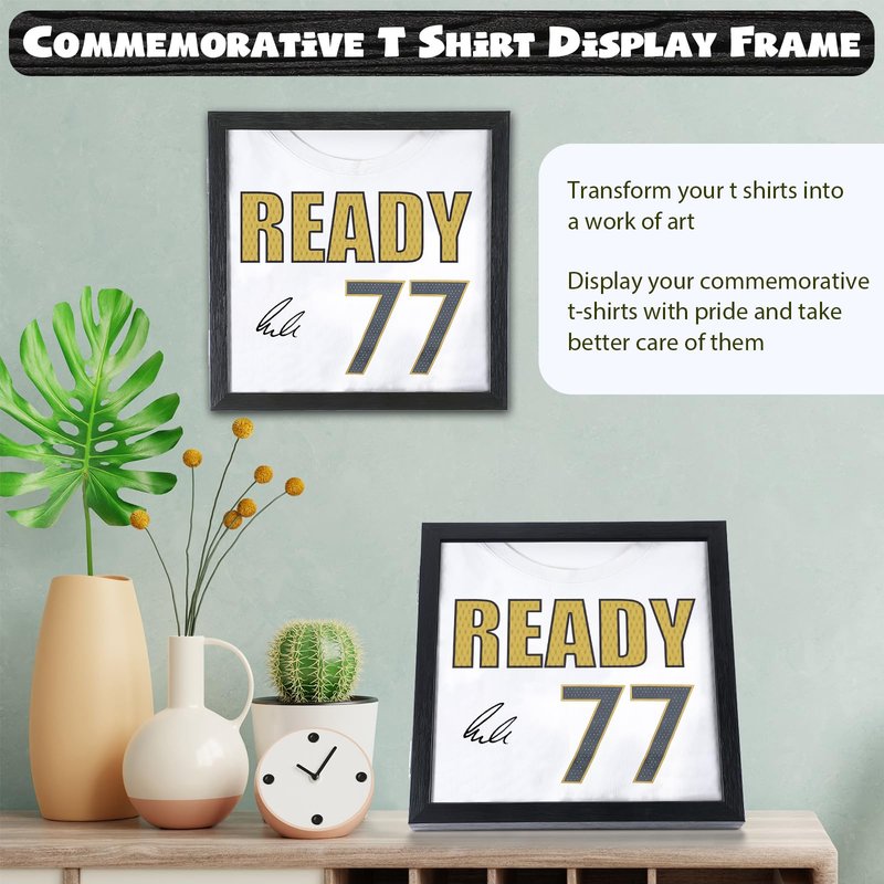 3 Pack T Shirt Display Frame, 11.3'' X 11.3'' Black Imitation Wood T Shirt Frame with 98% UV Protection Acrylic, 1" Depth of Usable Space Shadow Box, Display Case for Shirts, Jerseys, Memorabilia