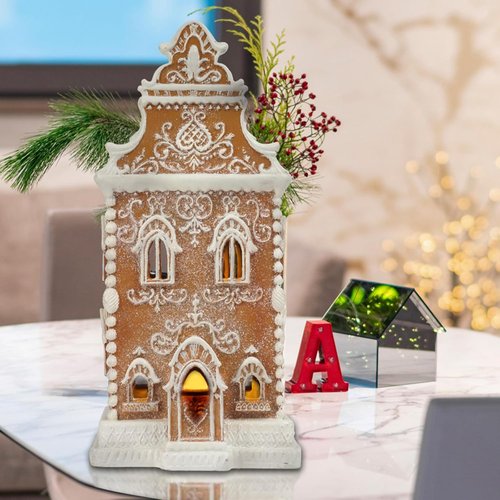 Braxio Resin Gingerbread House with LED Light - Indoor Christmas Decoration | 6.5 x 5.5 x 13.5 Inch