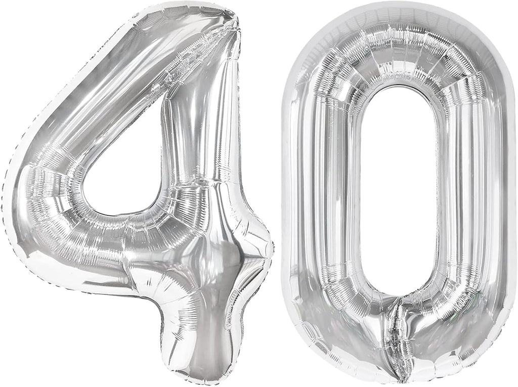 Silver Number 40 Balloon - 40-Inch Metallic Birthday Decoration for 40th Celebration