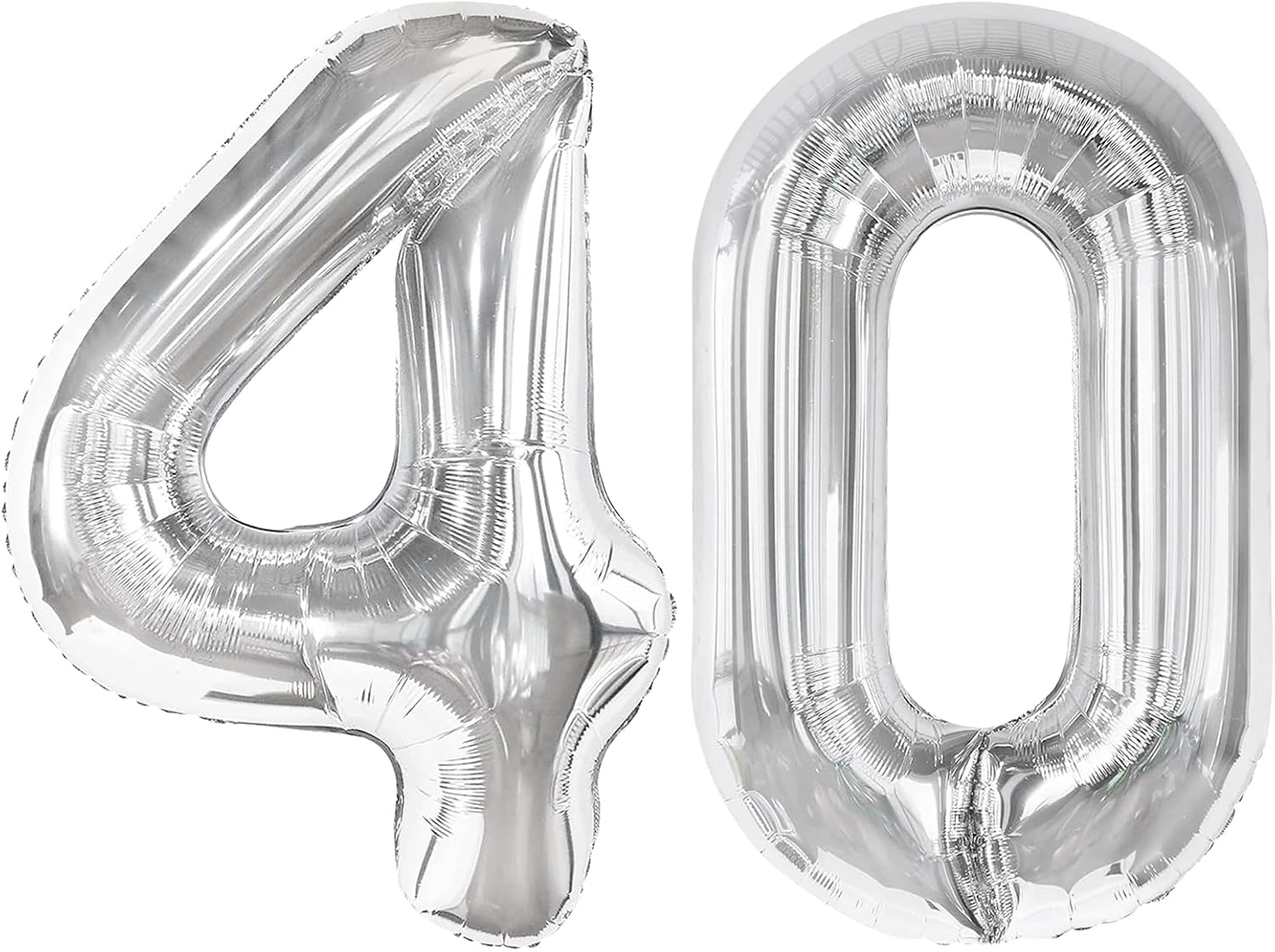 Silver Number 40 Balloon - 40-Inch Metallic Birthday Decoration for 40th Celebration