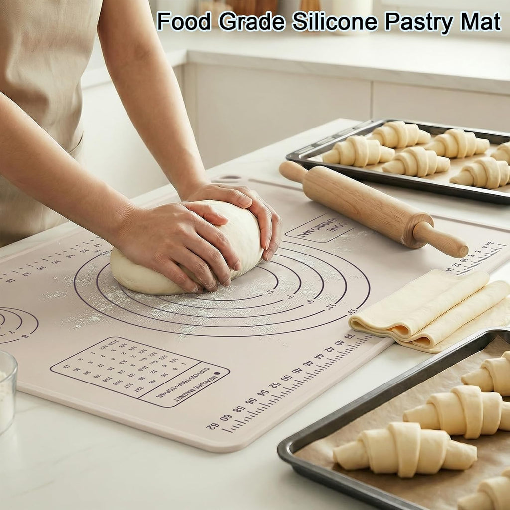 Skiennix Silicone Pastry Mat - Extra Thick Non-Stick Baking Mat with Measurements | 28" x 20" (Beige)
