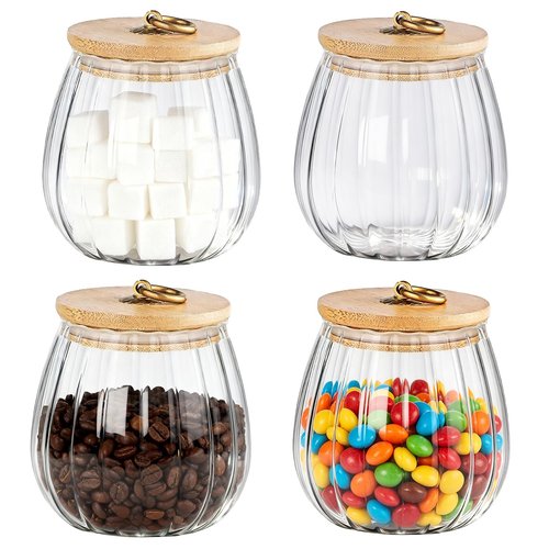 Frcctre 4 Pack 25 FL OZ Glass Storage Jars with Bamboo Lid, Kitchen Airtight Glass Canister Sugar Container Decorative Storage Container for Coffee Bar Food Sugar Coffee Beans Candy Tea