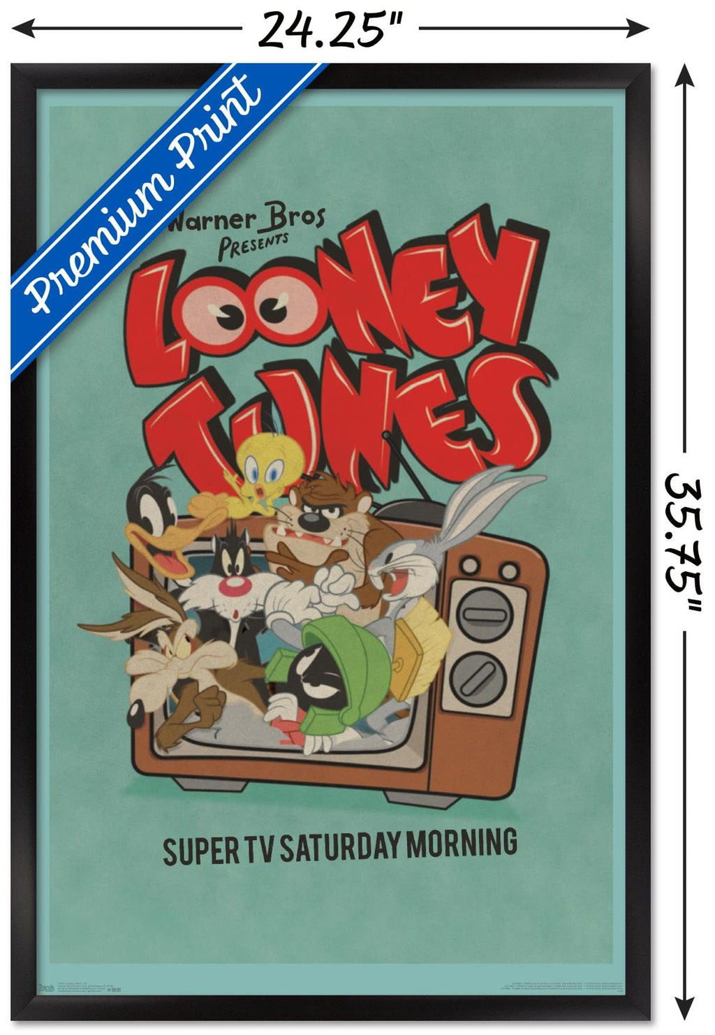 Trends International Looney Tunes - Group - Super TV Saturday Morning Wall Poster, 34L x 22.4W, Black Framed Version