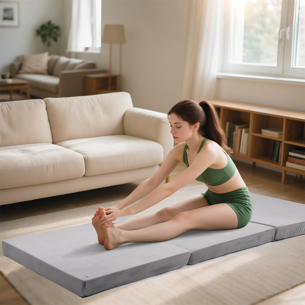 Folding Mattress, Trifold Memory Foam Mattress with Collapsible and Washable Cover, Camping, Fold Up Guest Bed, Travel and Guest Mat