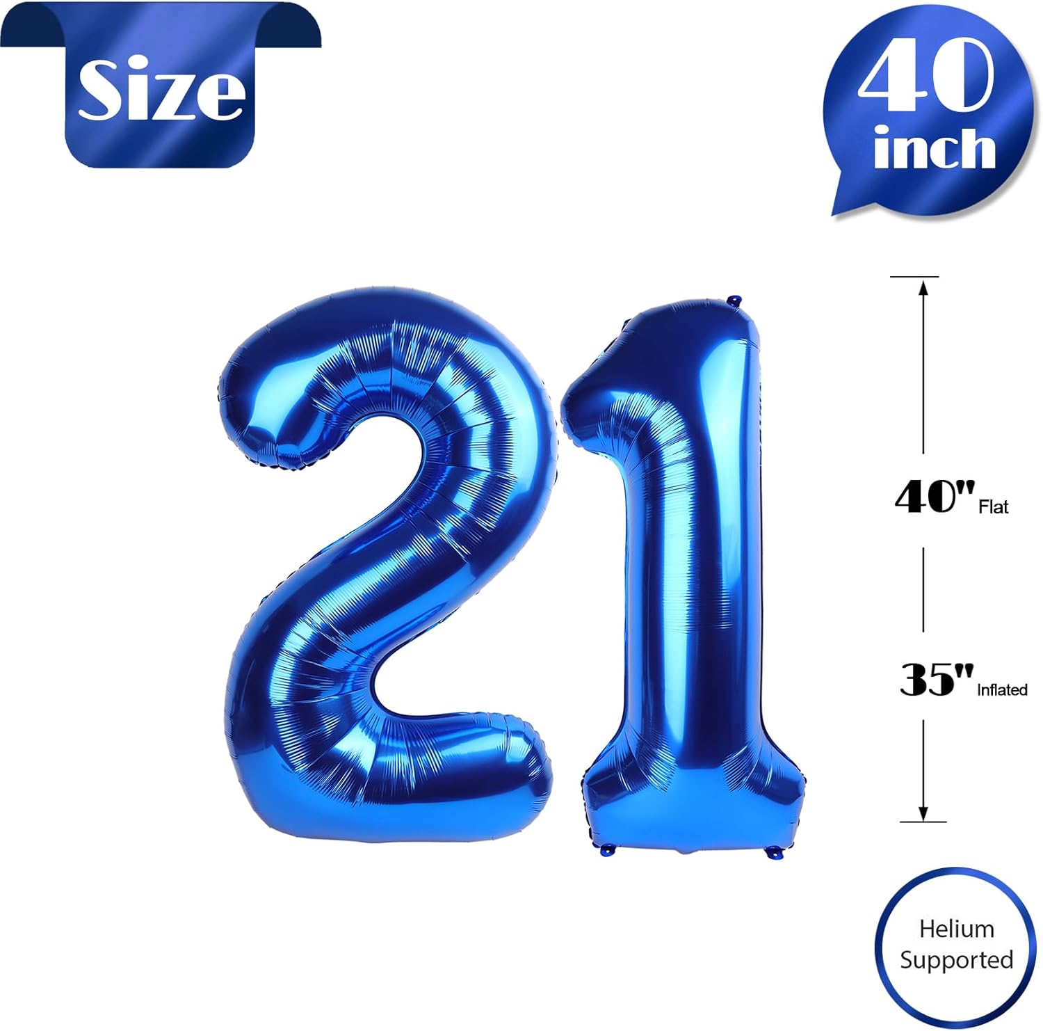 Number 21 Balloon - 40 Inch Navy Blue Birthday Decoration for 21st Celebration | Party Supplies