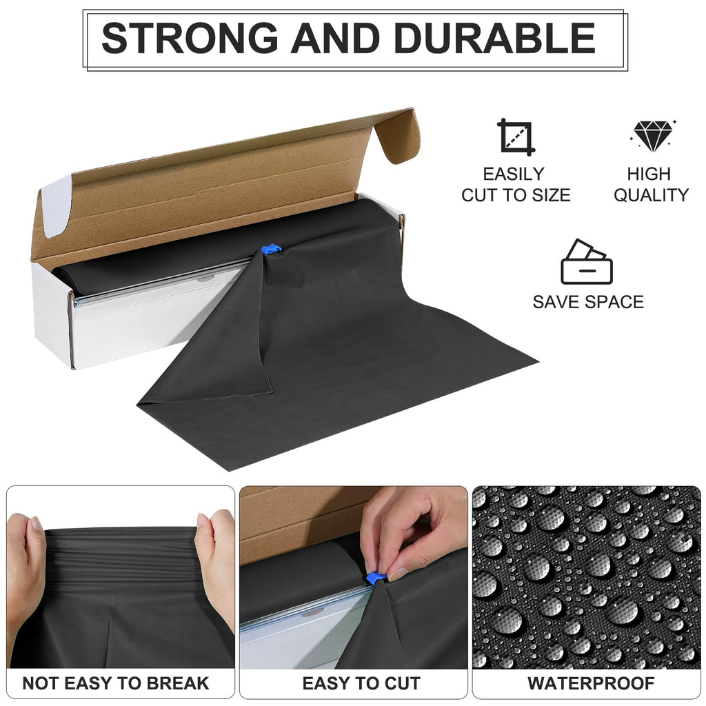 YIDAKO 54 Inch×100 Feet Black Tablecloth Roll Disposable Rectangle Black Table Cloth Roll Plastic Table Covers with Slide Cutter for Birthday Graduations Halloween Party Decorations