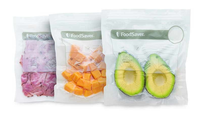 FoodSaver Compact Vacuum Sealer Machine with Sealer Bags and Roll for Airtight Food Storage and Sous Vide, White & 1-Quart BPA-Free Multilayer Construction Vacuum Zipper Bags, 18 Count