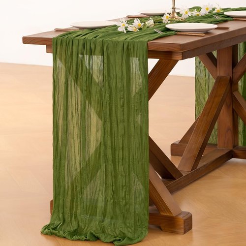 **Socomi Cheesecloth Table Runner - Boho Rustic Green 120 Inch for Weddings, Parties & Home Decor**