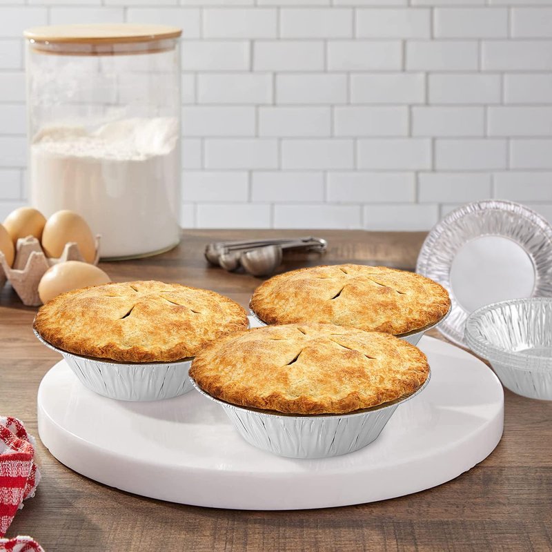 PARTY BARGAINS 12oz Aluminum Pie Pans - 50 Pack, 6-inch Disposable Round Mini Pie Pans for Pies, Tarts, Quiche (Max 240°C)