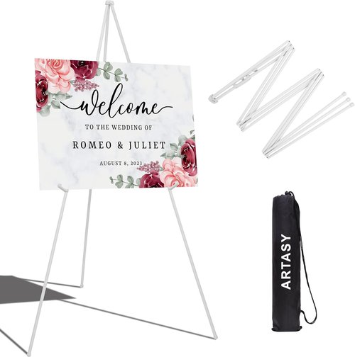 ARTASY 63" Portable Easel Stand - Perfect for Wedding Signs & Posters | Supports 5 lbs - White 1/Pack