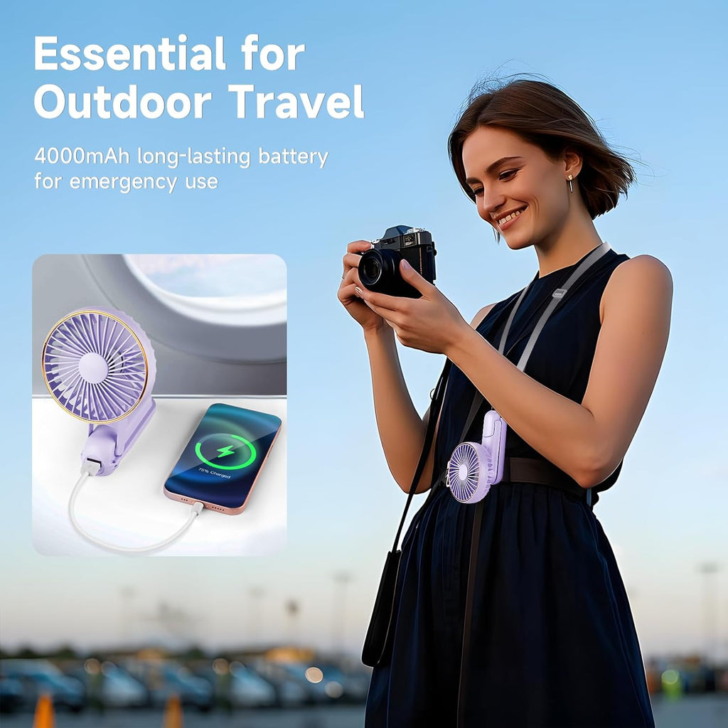 Skiennix Portable Handheld Fan - 180° Foldable USB Rechargeable Mini Fan with 5 Speed Settings | Purple