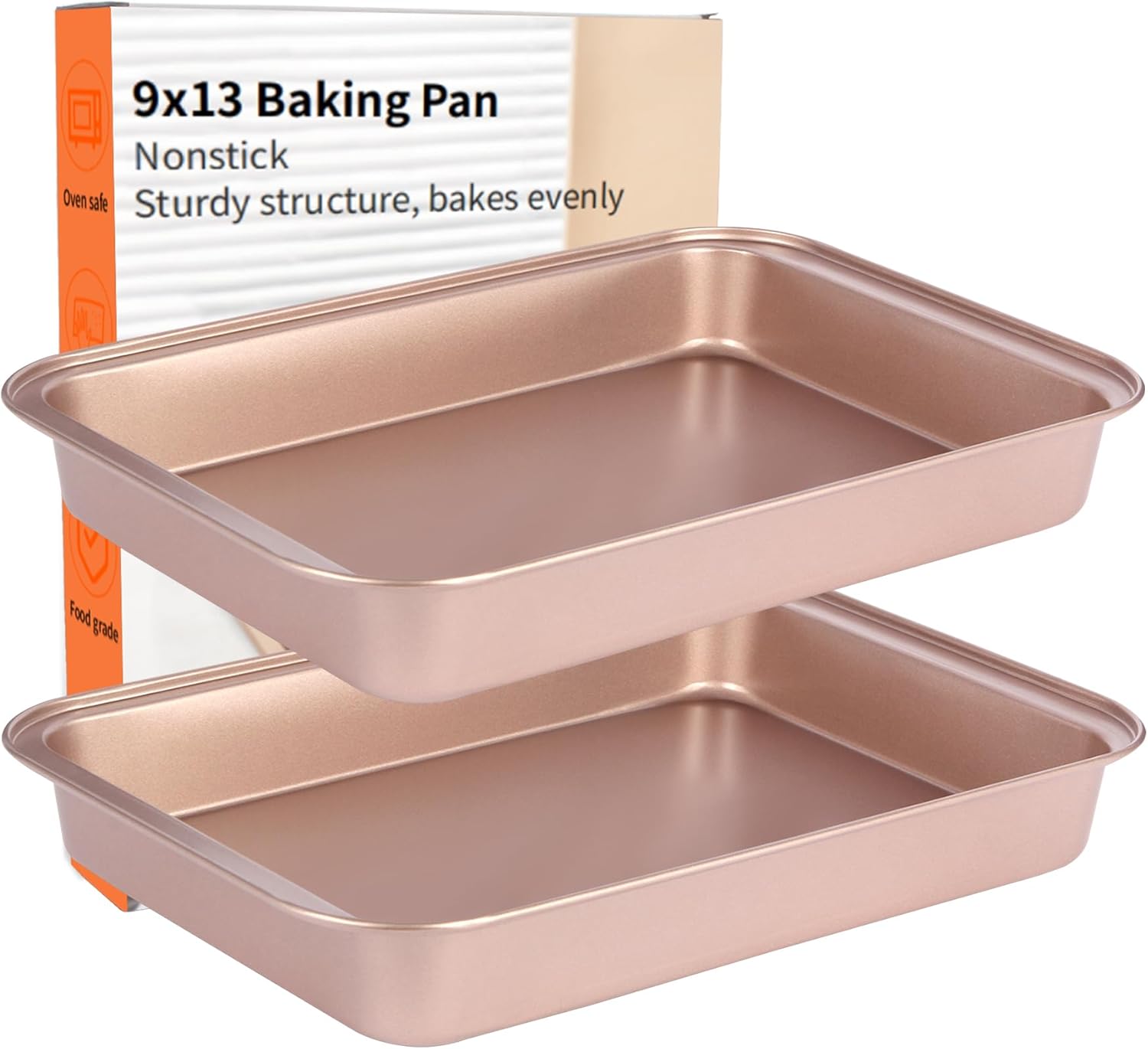 Regine Switzerland Nonstick 9x13 Baking Pan - Easy Clean Carbon Steel Bakeware for Cakes & Lasagna | Rose Gold