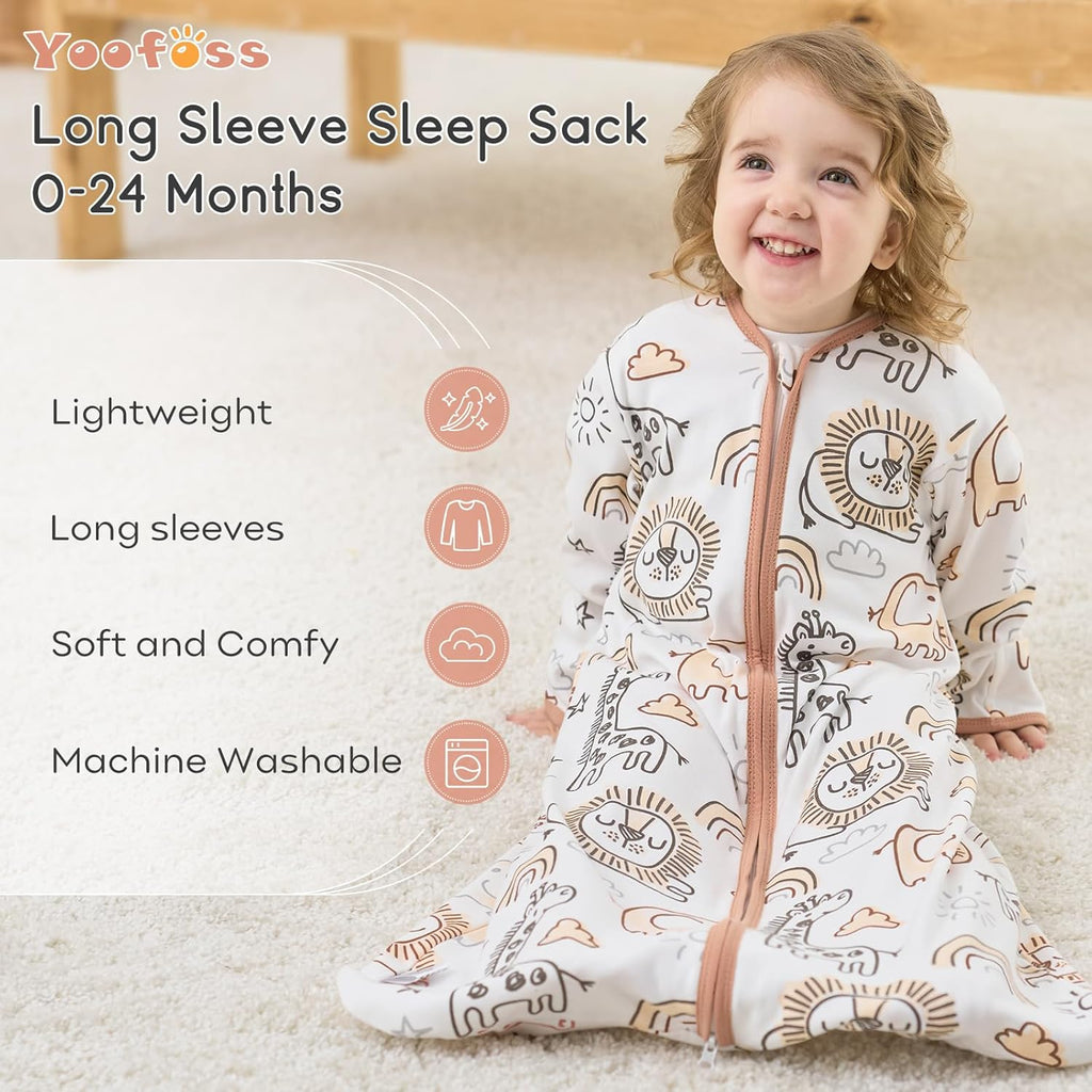 Yoofoss Baby Sleep Sack - 100% Cotton Long Sleeve Wearable Blanket for Infants 6-12 Months | Lightweight 0.5 Tog