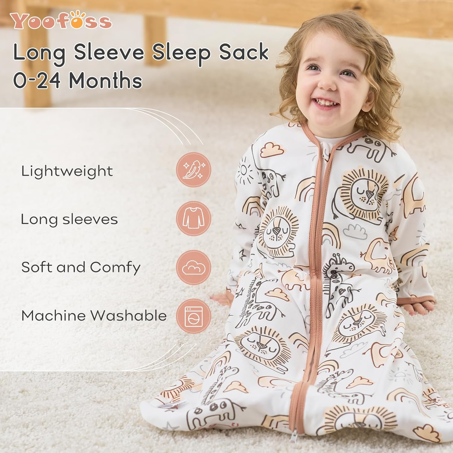 Yoofoss Baby Sleep Sack - 100% Cotton Long Sleeve Wearable Blanket for Infants 6-12 Months | Lightweight 0.5 Tog