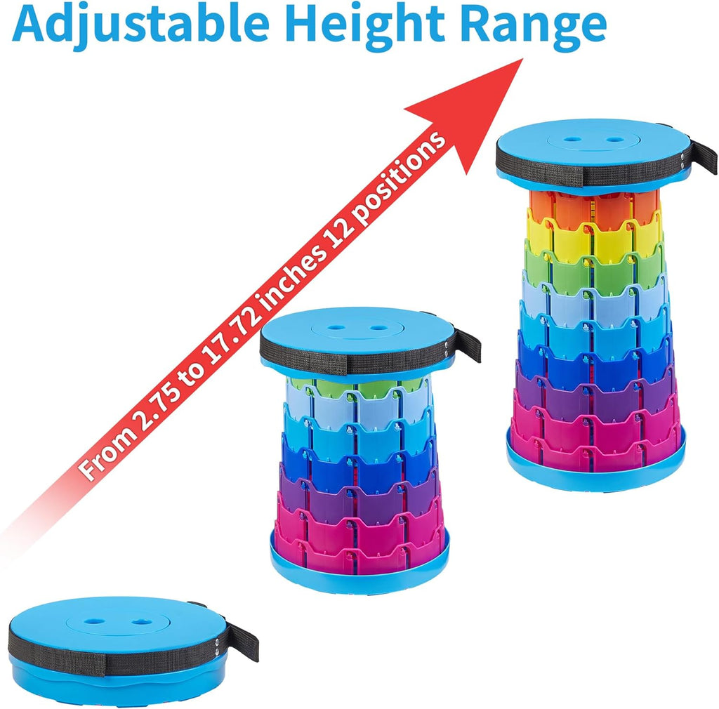 VECELO Telescoping Folding Stool - Upgraded Portable Retractable Design | 400lbs Capacity, Rainbow Blue