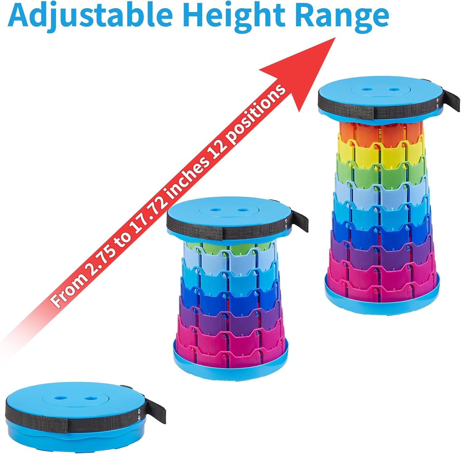 VECELO Telescoping Folding Stool - Upgraded Portable Retractable Design | 400lbs Capacity, Rainbow Blue