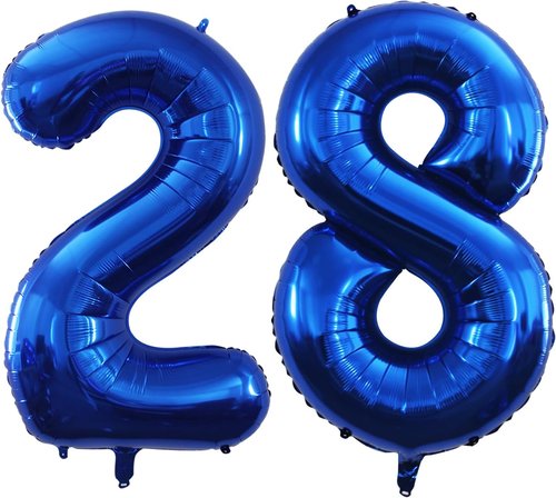 GOER Jumbo 28 Inch Number Balloons - 42 Inch Foil Helium Balloons for 28th Birthday Party - Blue