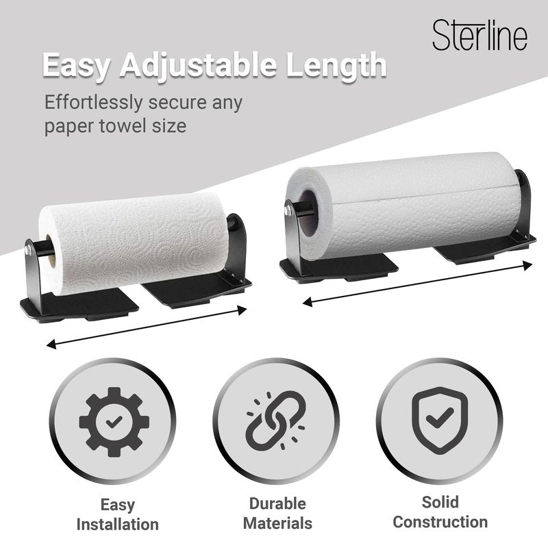 Sterline Magnetic Paper Towel Holder - 2-Piece Adjustable Heavy Duty Steel Shop Towel Holder for Toolbox, Refrigerator, & Grill - Wall Mount Organizer for Garage, RV Essentials, Kitchen, & Workshop