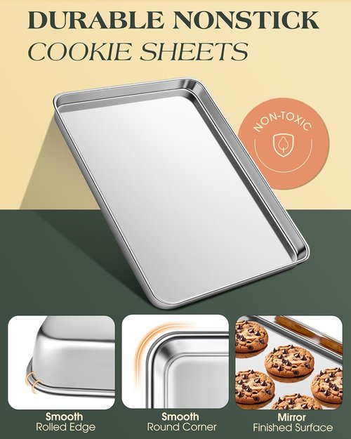 Commercial Grade Stainless Steel Baking Sheet Set by [Brand Name] - Thicker Nonstick Cookie Trays | 18 x 13 Inch, Warp Resistant