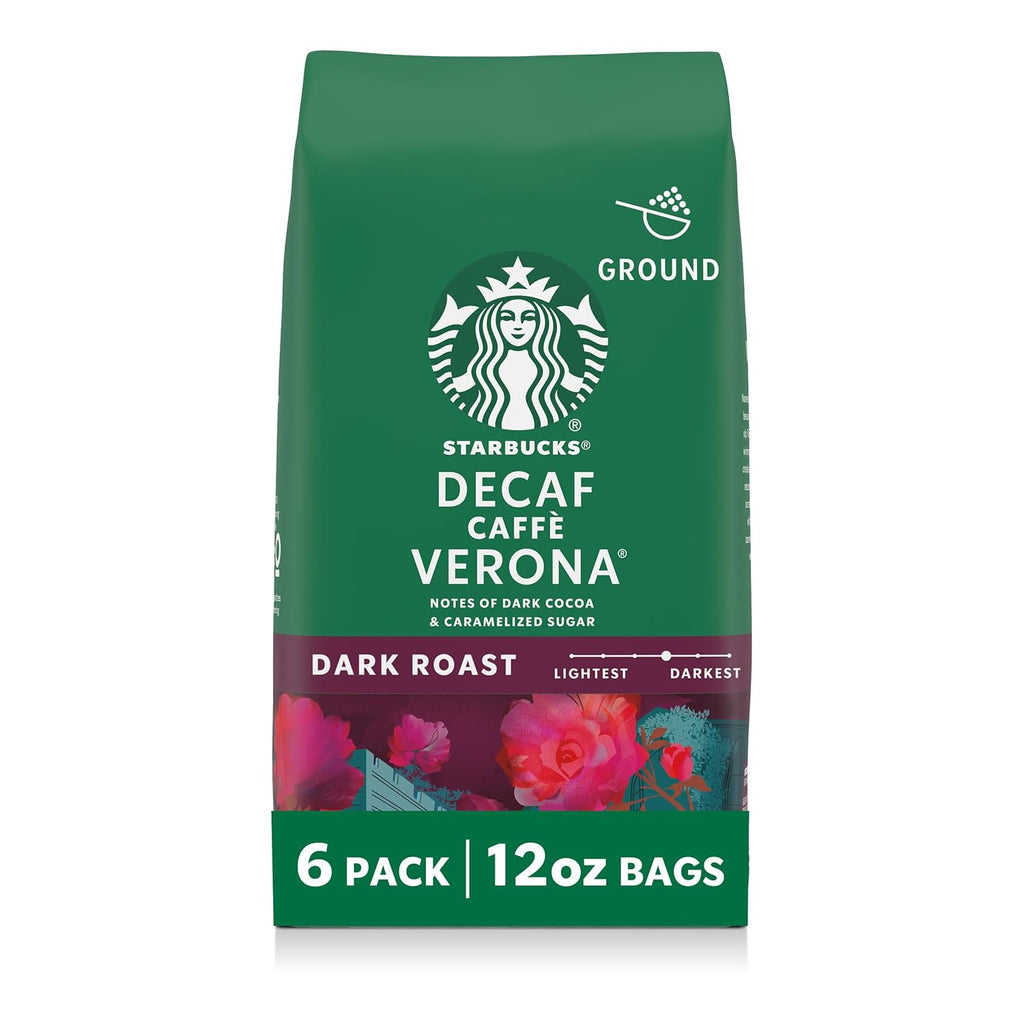 Starbucks Ground Coffee - Decaf Caffè Verona, Dark Roast for Hot or Iced Coffee | Six 12 oz Bags