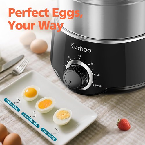 CACHOO 14-Egg Rapid Stainless Steel Egg Cooker - Compact Electric Boiler with Timer & Auto Shut Off | Black