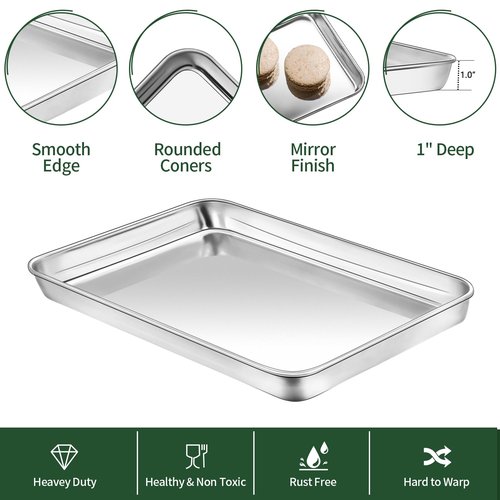 CEKEE Baking Sheet and Cooling Rack Set (2 Baking Pans + 2 Baking Racks), Stainless Steel Cookie Sheet Baking Pan Tray for Toaster Oven, Non Toxic & Heavy Duty & Easy Clean, Size 16 x 12 x 1 Inches