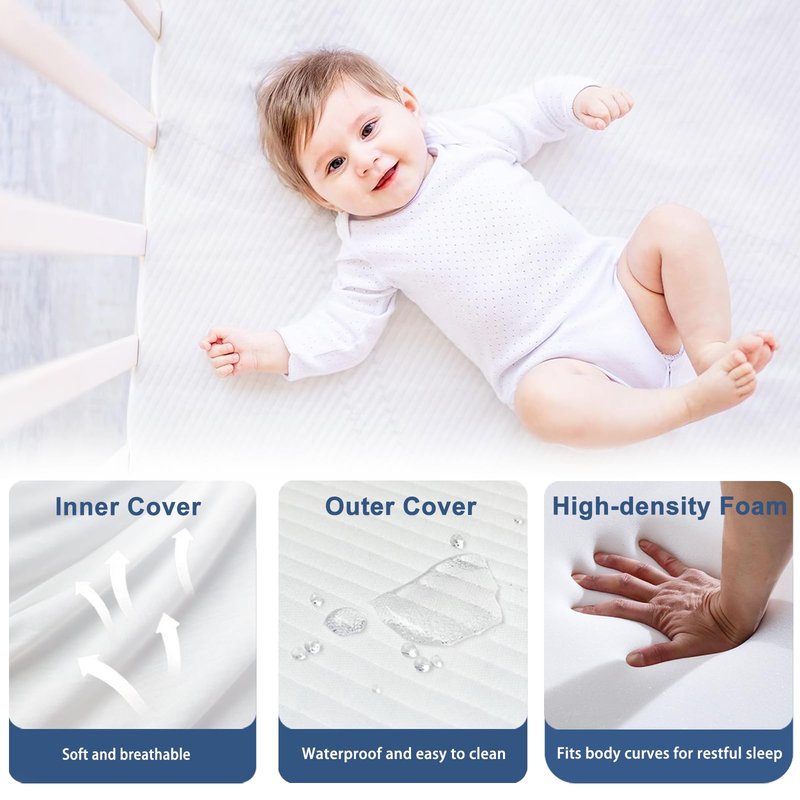 Ustenroya Pack and Play Mattress 38" x 26" x 1.25", Soft Breathable Playard & Pack N Play Mattresses with Washable Waterproof Cover for Baby ＆Toddler