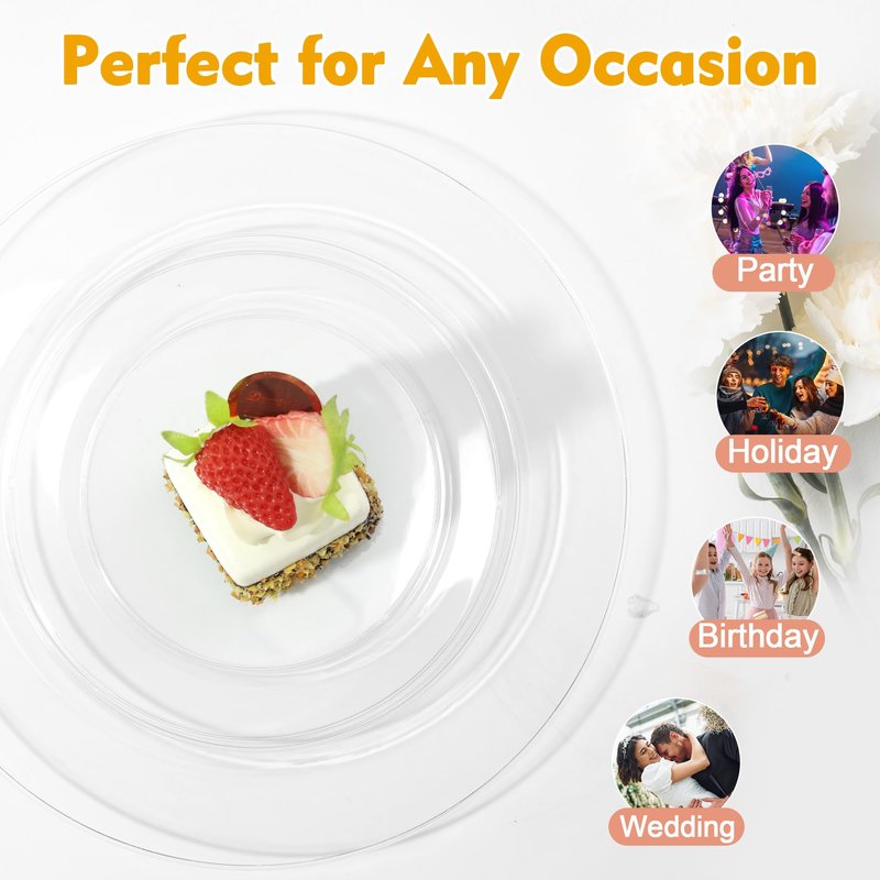ROCOHANTI 100 PCS White Plastic Plates, White Plates Disposable Include 50 Dinner Plate and 50 Dessert Plate, Heavy Duty plastic plates Perfect for Christmas Party/Holiday/Wedding