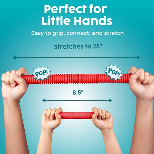 BUNMO Pop Tubes - Sensory Fidget Toys for Creative Play - Non-Mouthable & Safe for Kids - 4 Pack Large