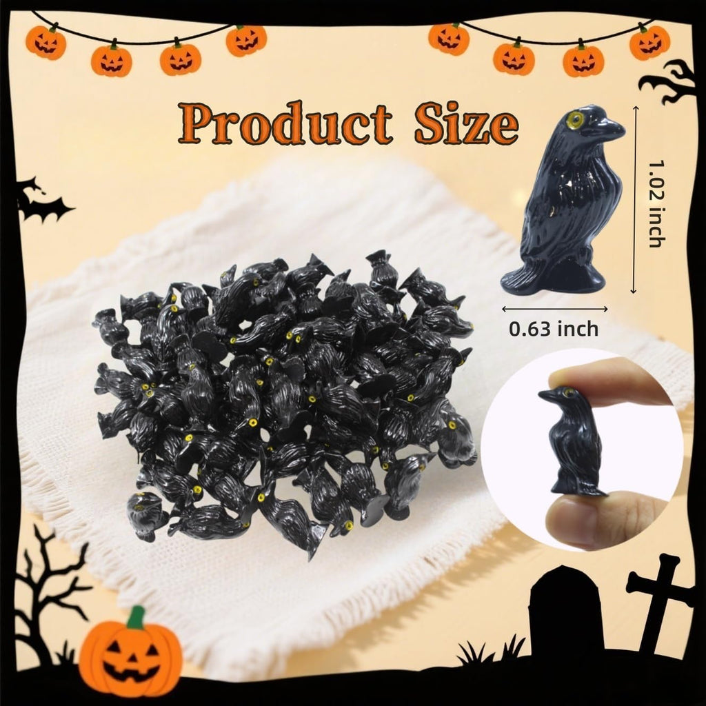 Skiennix Miniature Crows Figurines - 60 Pcs Black Raven Decorations for Halloween & Crafts