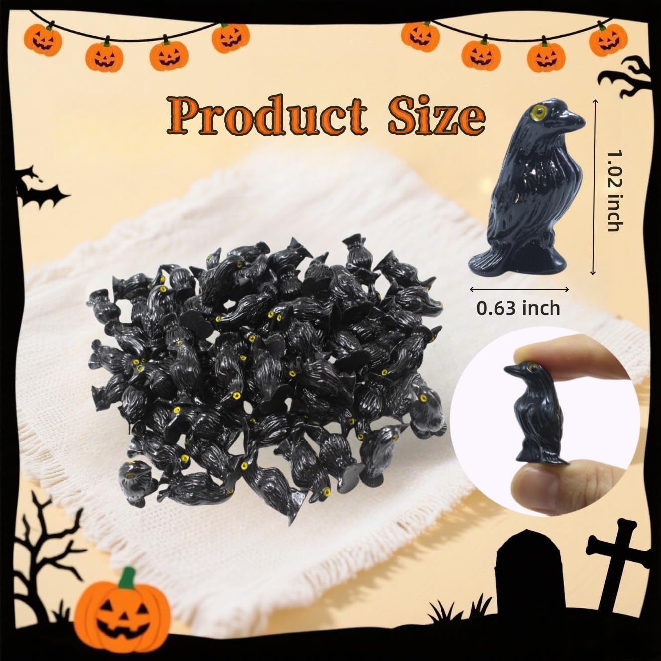 Skiennix Miniature Crows Figurines - 60 Pcs Black Raven Decorations for Halloween & Crafts