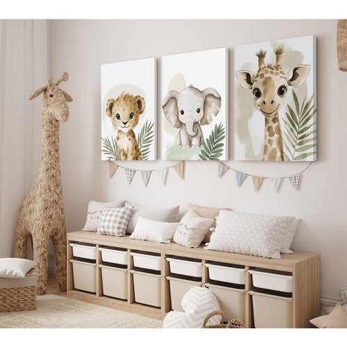 Nursery Animal Wall Art Decor Baby Boy Kids Room Pictures Safari Jungle Nursery Canvas Wall Decor Toddler Woodland Animals Prints Cute Giraffe Poster Artwork for Bedroom 16x24x3 Inch Wrapped Canvas