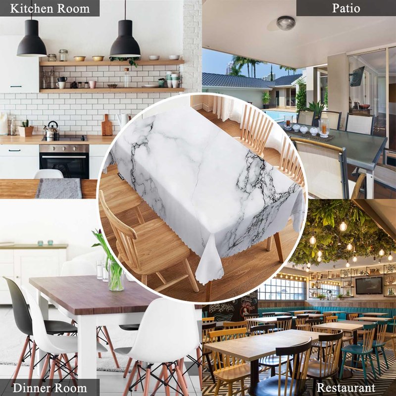Swono Marble Table Cloth Rectangle Tables Abstract White Gray Marble Texture Kitchen Table Cover Oblong 52"X70" Tablecloth for Dining Table Buffet Parties Patio and Camping