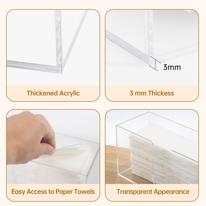 2 Pack Acrylic Countertop Paper Towel Holder, Paper Towel Dispenser for Countertop, Acrylics Napkin Holder(3mm Acrylic) Z-fold, C-fold or MultiFold Trifold Paper Towels for Bathroom, Kitchen