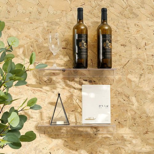 CY Craft Clear Acrylic Floating Shelves - 15 Inch Wall Mounted Storage Shelf Set of 4 for Kitchen, Bathroom, Office