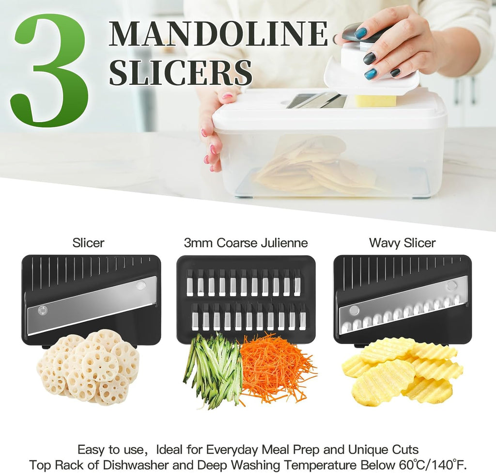 Skiennix 14-In-1 Vegetable Chopper - 7 Blades, Container & Lid | Versatile Mandoline Slicer for Kitchen