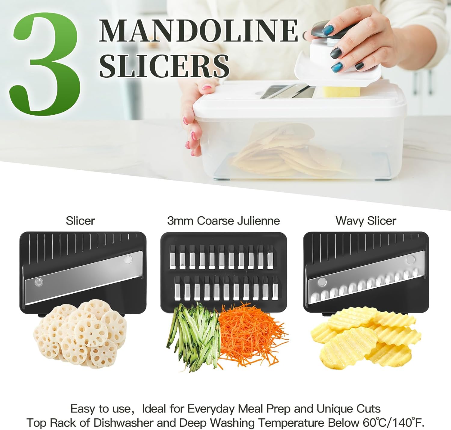 Skiennix 14-In-1 Vegetable Chopper - 7 Blades, Container & Lid | Versatile Mandoline Slicer for Kitchen