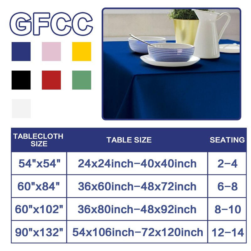 GFCC 60x84 Inch 6Pcs Seamless Royal Blue Square Polyester Tablecloth for Wedding Party Decorations Square Table Cloth Cover