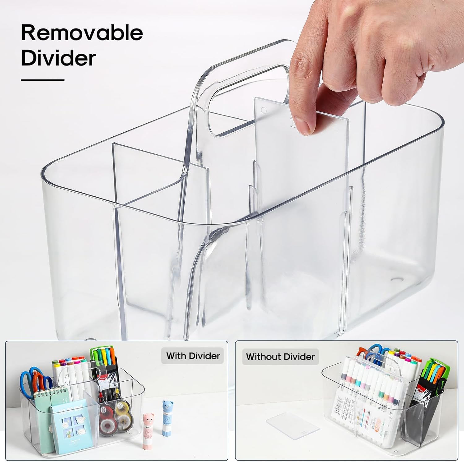 Multiuse Caddy Organizer by [Brand Name] - Portable Plastic Tote Bin for Art, Makeup & Office Supplies - Clear