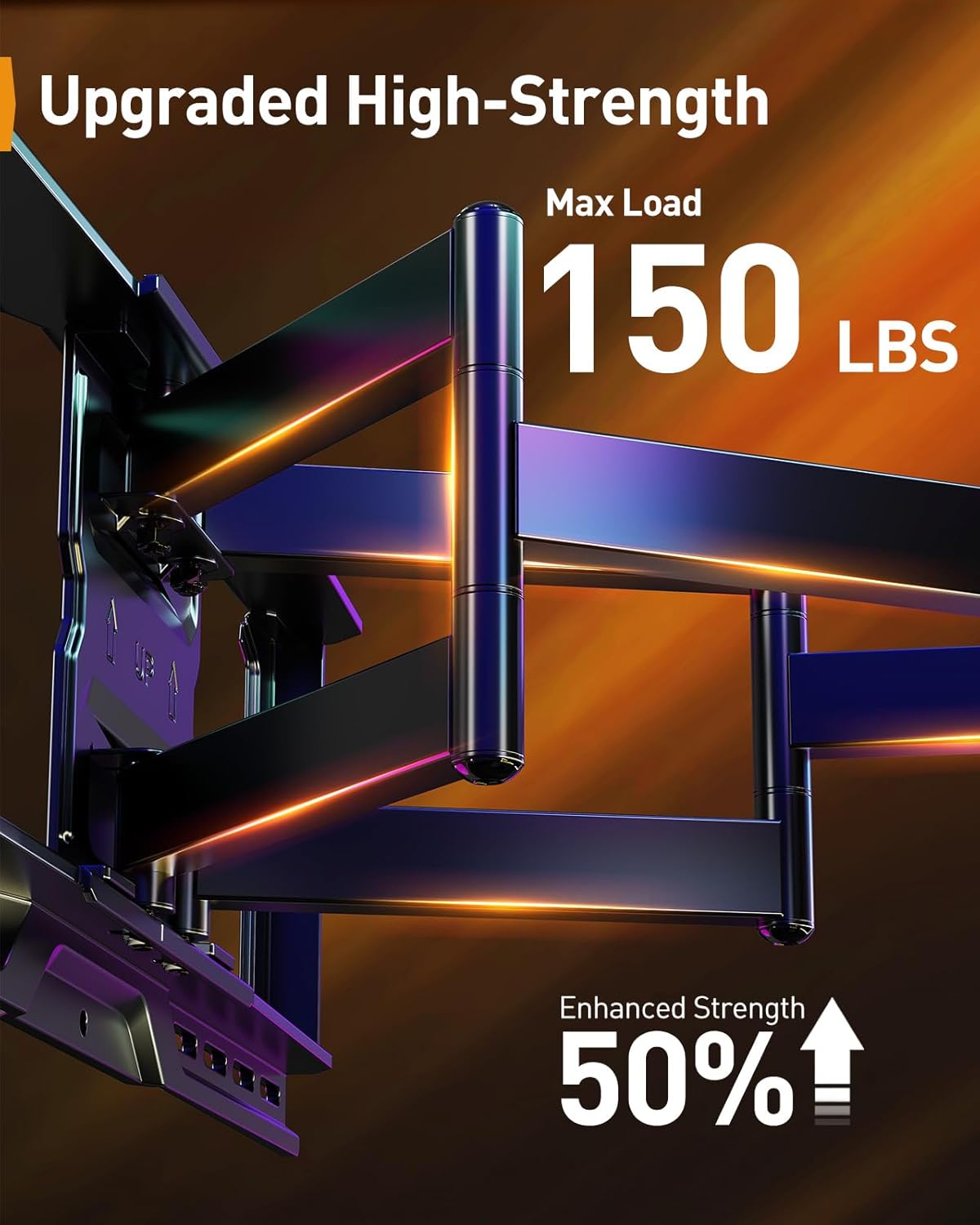 Perlegear AuraFrame™ Full Motion TV Wall Mount with LED Light - Fits 42″–90″ TVs Up to 150 lbs, Max VESA 600 x 400mm